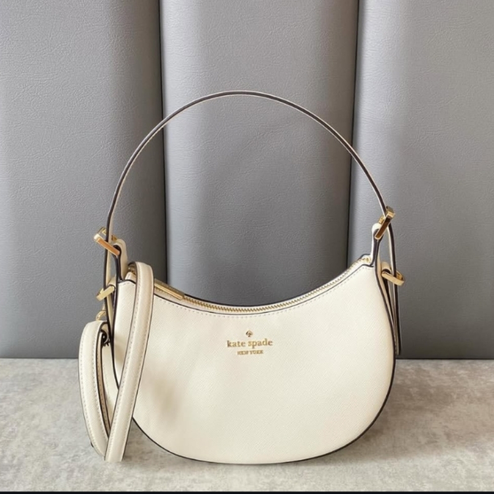 NWT Kate Spade KK949 Madison Saffiano Leather Crescent Shoulder Bag In Meringue